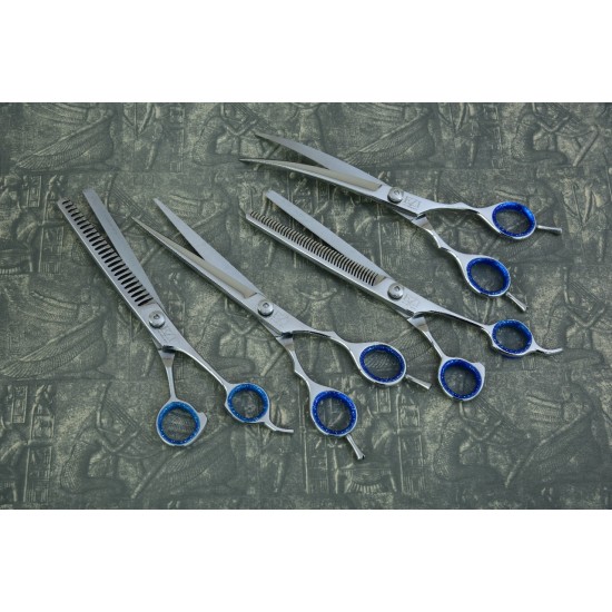 Silver with Blue Rings 8.5” Pet Grooming Scissors Set